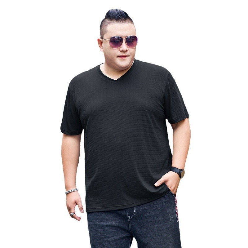 Femberney muška majica kratkih rukava s Ice Silk, plus veličina, 5XL–9XL, V-izrez, ljetni ležerni stil