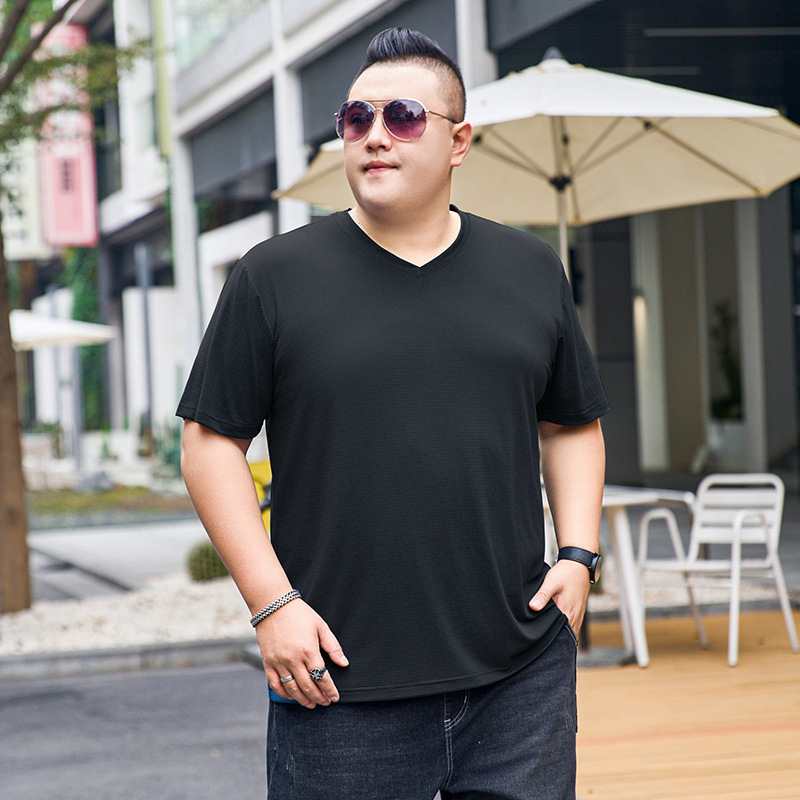Femberney muška majica kratkih rukava s Ice Silk, plus veličina, 5XL–9XL, V-izrez, ljetni ležerni stil