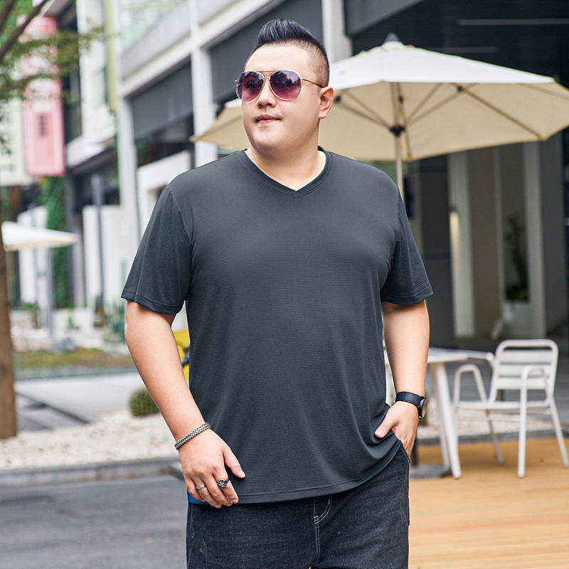 Femberney muška majica kratkih rukava s Ice Silk, plus veličina, 5XL–9XL, V-izrez, ljetni ležerni stil