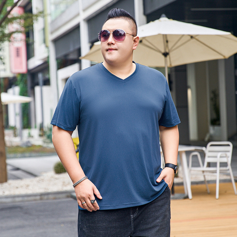 Femberney muška majica kratkih rukava s Ice Silk, plus veličina, 5XL–9XL, V-izrez, ljetni ležerni stil