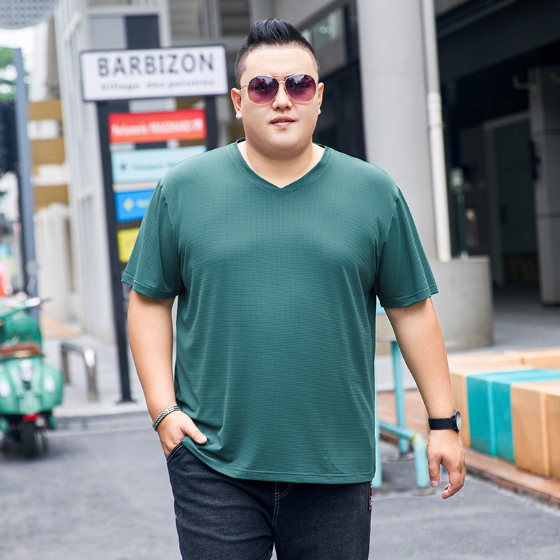 Femberney muška majica kratkih rukava s Ice Silk, plus veličina, 5XL–9XL, V-izrez, ljetni ležerni stil