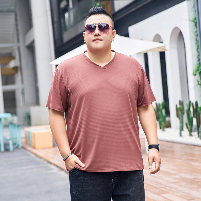 Femberney muška majica kratkih rukava s Ice Silk, plus veličina, 5XL–9XL, V-izrez, ljetni ležerni stil