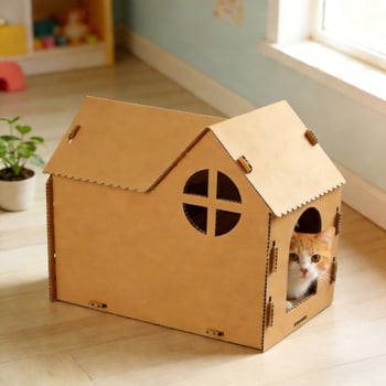 Casă de pisică din carton ondulat, pliabilă, personalizată, cu placă de zgâriere integrată și cutie pentru pisici pentru interior
