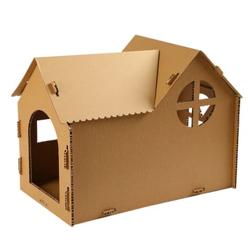 Casă de pisică din carton ondulat, pliabilă, personalizată, cu placă de zgâriere integrată și cutie pentru pisici pentru interior