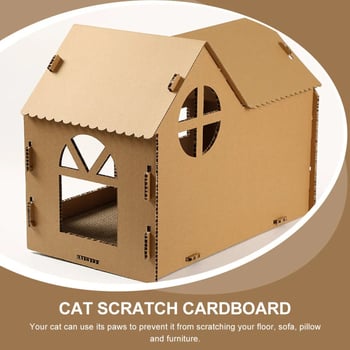 Casă de pisică din carton ondulat, pliabilă, personalizată, cu placă de zgâriere integrată și cutie pentru pisici pentru interior