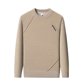 Férfi vastag fleece-betétes pulóver-sweatshirt koreai stílusú hímzéssel, hosszú ujjú, kerek nyak, őszi-téli meleg.