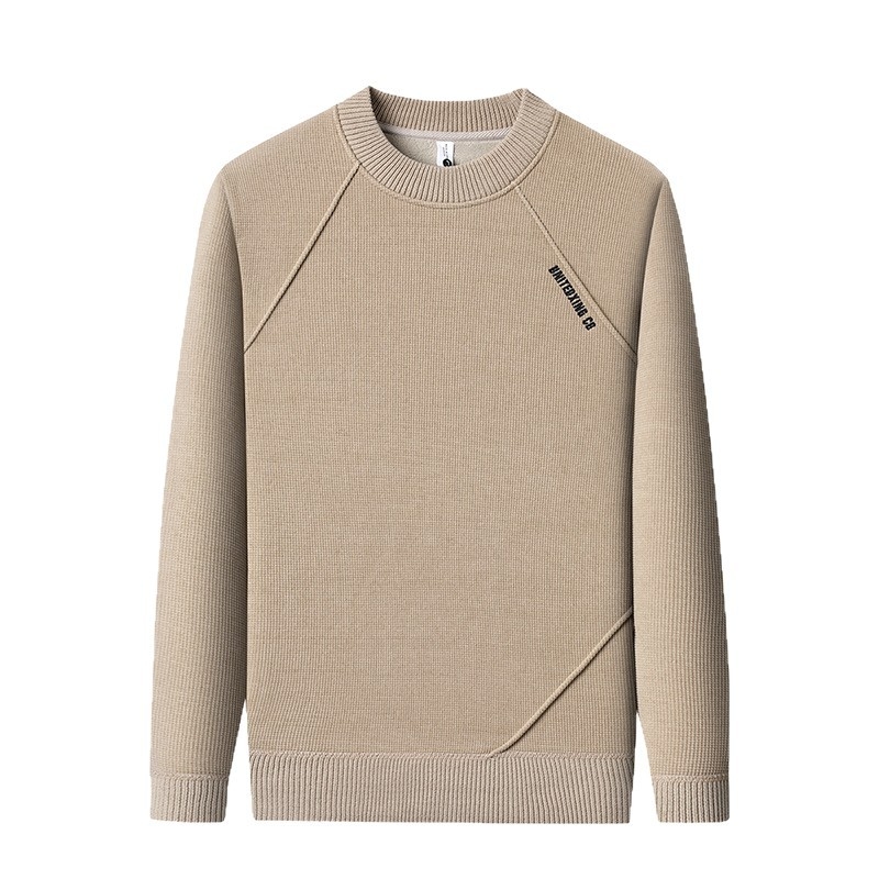 Férfi vastag fleece-betétes pulóver-sweatshirt koreai stílusú hímzéssel, hosszú ujjú, kerek nyak, őszi-téli meleg.