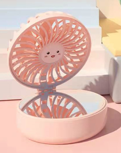 3-u-1 sklopivi USB ogledalo za šminku s ugrađenom baterijom i mini ventilatorom