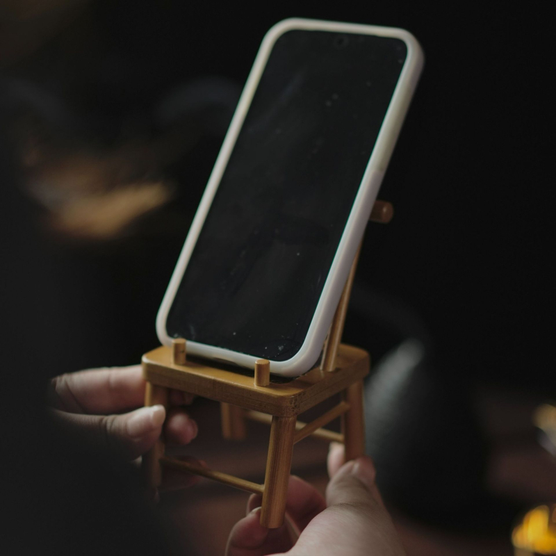 Bambus držač za telefon u retro kineskom stilu, mali stolac, stolni dekor za ceremoniju čaja