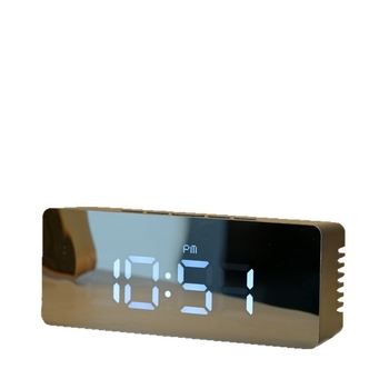 Ceas digital LED oglindă multifuncțional cu alarmă, termometru și calendar — alimentare la priză sau baterie, design modern pentru birou