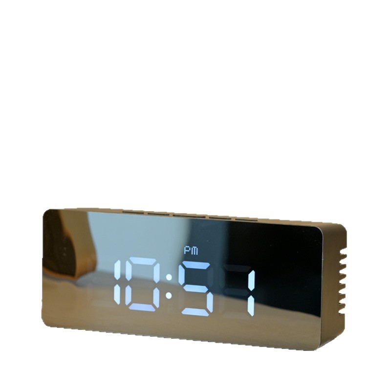 Ceas digital LED oglindă multifuncțional cu alarmă, termometru și calendar — alimentare la priză sau baterie, design modern pentru birou