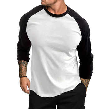 Ανδρικό T‑shirt με μακρύ μανίκι και στρογυλό λαιμό, φαρδιά γραμμή, διαπνέουσα ύφανση, σε μεγάλα μεγέθη, ραγκλάν μανίκια, καθημερινό τοπ
