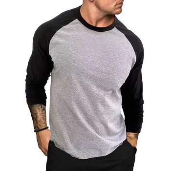 Ανδρικό T‑shirt με μακρύ μανίκι και στρογυλό λαιμό, φαρδιά γραμμή, διαπνέουσα ύφανση, σε μεγάλα μεγέθη, ραγκλάν μανίκια, καθημερινό τοπ