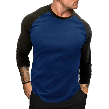 Ανδρικό T‑shirt με μακρύ μανίκι και στρογυλό λαιμό, φαρδιά γραμμή, διαπνέουσα ύφανση, σε μεγάλα μεγέθη, ραγκλάν μανίκια, καθημερινό τοπ