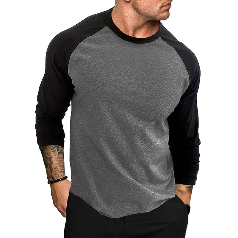 Ανδρικό T‑shirt με μακρύ μανίκι και στρογυλό λαιμό, φαρδιά γραμμή, διαπνέουσα ύφανση, σε μεγάλα μεγέθη, ραγκλάν μανίκια, καθημερινό τοπ