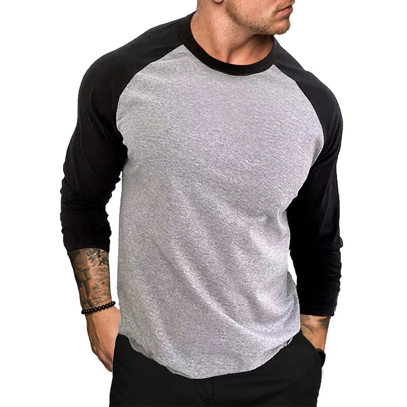 Ανδρικό T‑shirt με μακρύ μανίκι και στρογυλό λαιμό, φαρδιά γραμμή, διαπνέουσα ύφανση, σε μεγάλα μεγέθη, ραγκλάν μανίκια, καθημερινό τοπ