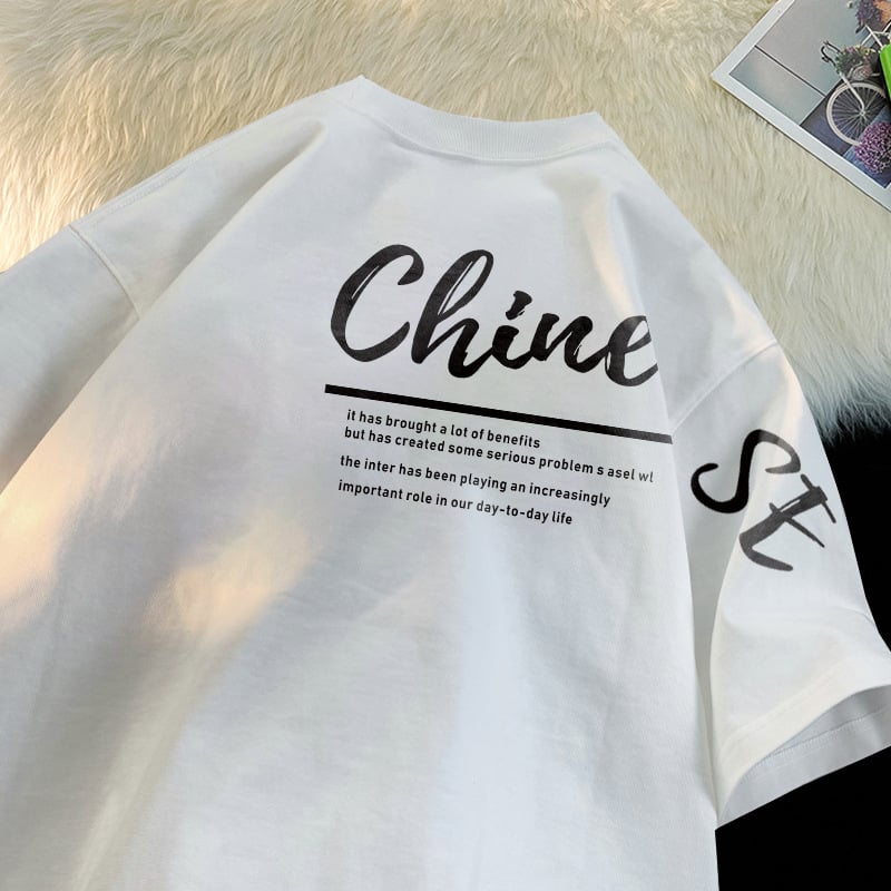 100% βαμβακερό ανδρικό κοντομάνικο T‑shirt, στρογγυλή λαιμόκοψη, χαλαρή γραμμή, στυλ Harajuku, εκτύπωση με γράμματα, Καλοκαίρι 2023