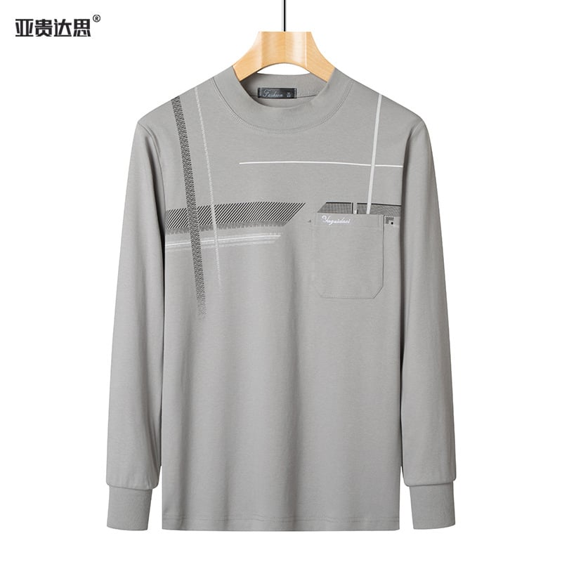 Ανδρικό μακρυμάνικο T-shirt από 100% βαμβάκι, με στρογγυλή λαιμόκοψη και τσέπη, φαρδιά γραμμή, για άνοιξη και φθινόπωρο