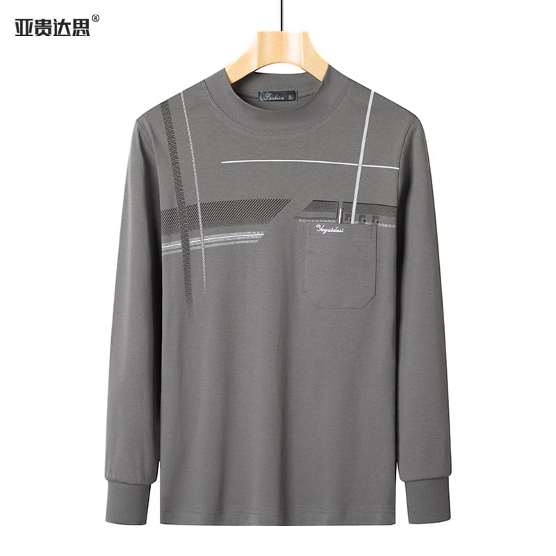 Ανδρικό μακρυμάνικο T-shirt από 100% βαμβάκι, με στρογγυλή λαιμόκοψη και τσέπη, φαρδιά γραμμή, για άνοιξη και φθινόπωρο