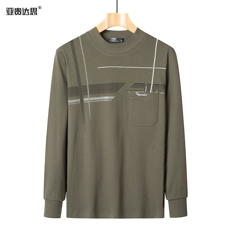 Ανδρικό μακρυμάνικο T-shirt από 100% βαμβάκι, με στρογγυλή λαιμόκοψη και τσέπη, φαρδιά γραμμή, για άνοιξη και φθινόπωρο