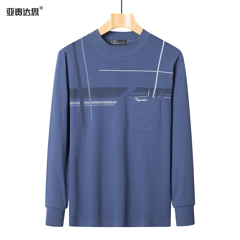 Ανδρικό μακρυμάνικο T-shirt από 100% βαμβάκι, με στρογγυλή λαιμόκοψη και τσέπη, φαρδιά γραμμή, για άνοιξη και φθινόπωρο