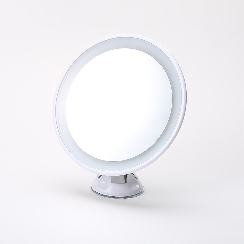 LED világítású sminktükör, 10× nagyítás, összecsukható vákuumos rögzítés