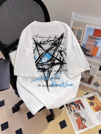 Új sötét stílusú graffiti ötágú csillag rövid ujjú póló férfiaknak, nyár, laza szabás, streetwear