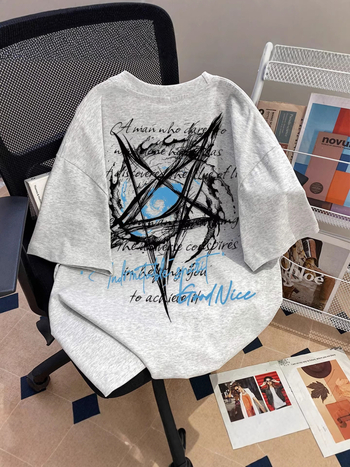 Új sötét stílusú graffiti ötágú csillag rövid ujjú póló férfiaknak, nyár, laza szabás, streetwear