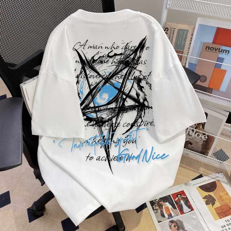 Új sötét stílusú graffiti ötágú csillag rövid ujjú póló férfiaknak, nyár, laza szabás, streetwear