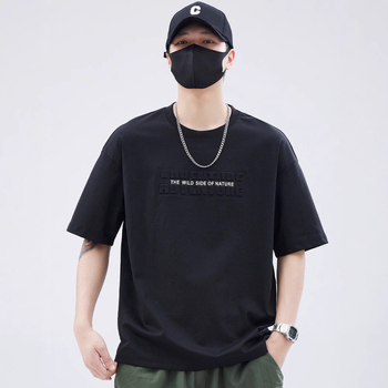 Ανδρικό κοντομάνικο T‑shirt από βαμβάκι υγρής αμμωνίας, καλοκαίρι 2025, ελαφρύ, χαλαρή εφαρμογή, μονόχρωμο, σε μεγάλες διαστάσεις