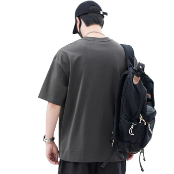 Ανδρικό κοντομάνικο T‑shirt από βαμβάκι υγρής αμμωνίας, καλοκαίρι 2025, ελαφρύ, χαλαρή εφαρμογή, μονόχρωμο, σε μεγάλες διαστάσεις
