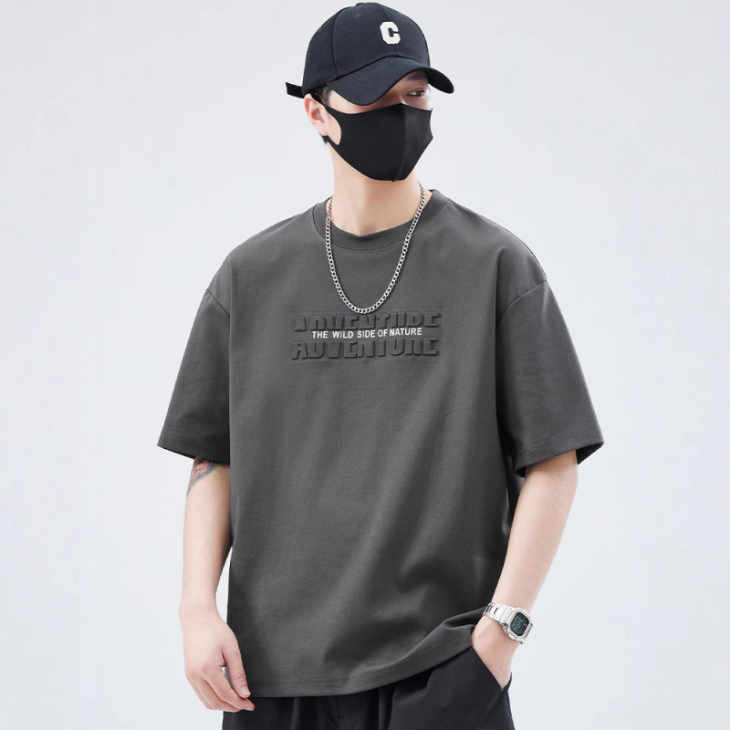 Ανδρικό κοντομάνικο T‑shirt από βαμβάκι υγρής αμμωνίας, καλοκαίρι 2025, ελαφρύ, χαλαρή εφαρμογή, μονόχρωμο, σε μεγάλες διαστάσεις