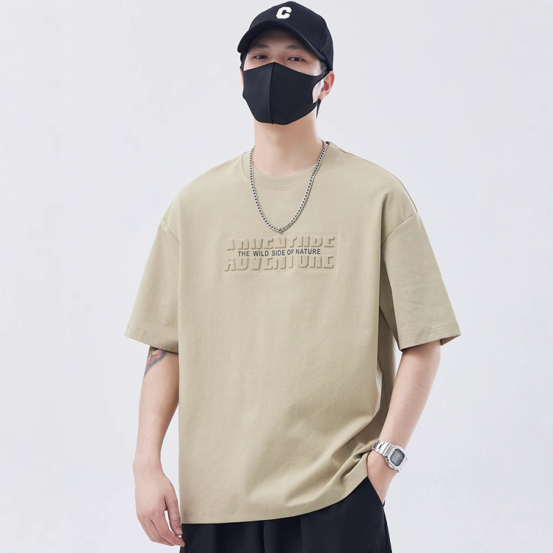 Ανδρικό κοντομάνικο T‑shirt από βαμβάκι υγρής αμμωνίας, καλοκαίρι 2025, ελαφρύ, χαλαρή εφαρμογή, μονόχρωμο, σε μεγάλες διαστάσεις