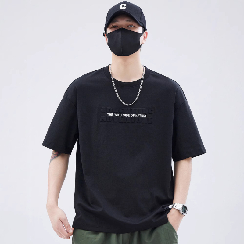 Ανδρικό κοντομάνικο T‑shirt από βαμβάκι υγρής αμμωνίας, καλοκαίρι 2025, ελαφρύ, χαλαρή εφαρμογή, μονόχρωμο, σε μεγάλες διαστάσεις
