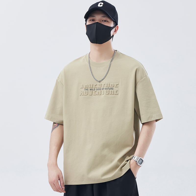 Ανδρικό κοντομάνικο T‑shirt από βαμβάκι υγρής αμμωνίας, καλοκαίρι 2025, ελαφρύ, χαλαρή εφαρμογή, μονόχρωμο, σε μεγάλες διαστάσεις