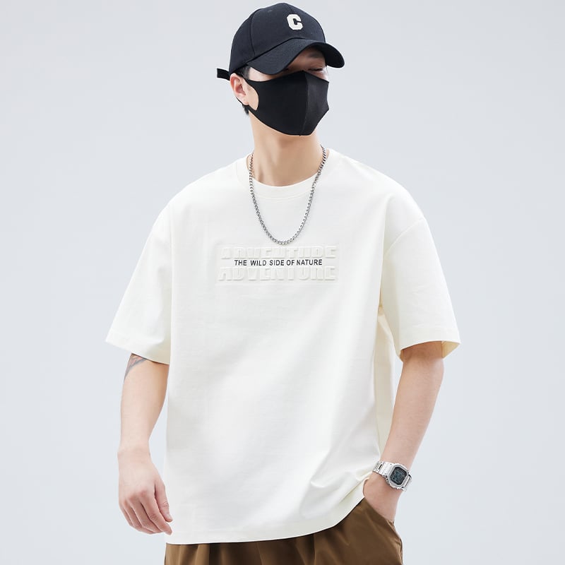 Ανδρικό κοντομάνικο T‑shirt από βαμβάκι υγρής αμμωνίας, καλοκαίρι 2025, ελαφρύ, χαλαρή εφαρμογή, μονόχρωμο, σε μεγάλες διαστάσεις