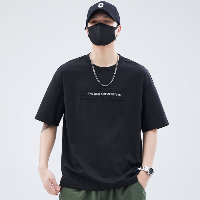 Ανδρικό κοντομάνικο T‑shirt από βαμβάκι υγρής αμμωνίας, καλοκαίρι 2025, ελαφρύ, χαλαρή εφαρμογή, μονόχρωμο, σε μεγάλες διαστάσεις