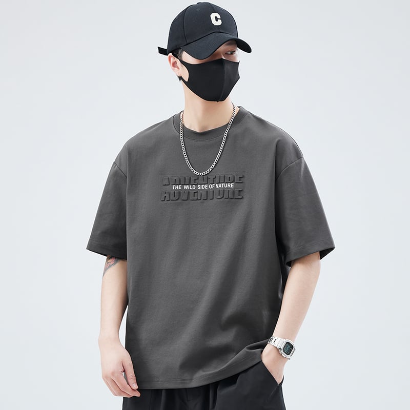 Ανδρικό κοντομάνικο T‑shirt από βαμβάκι υγρής αμμωνίας, καλοκαίρι 2025, ελαφρύ, χαλαρή εφαρμογή, μονόχρωμο, σε μεγάλες διαστάσεις