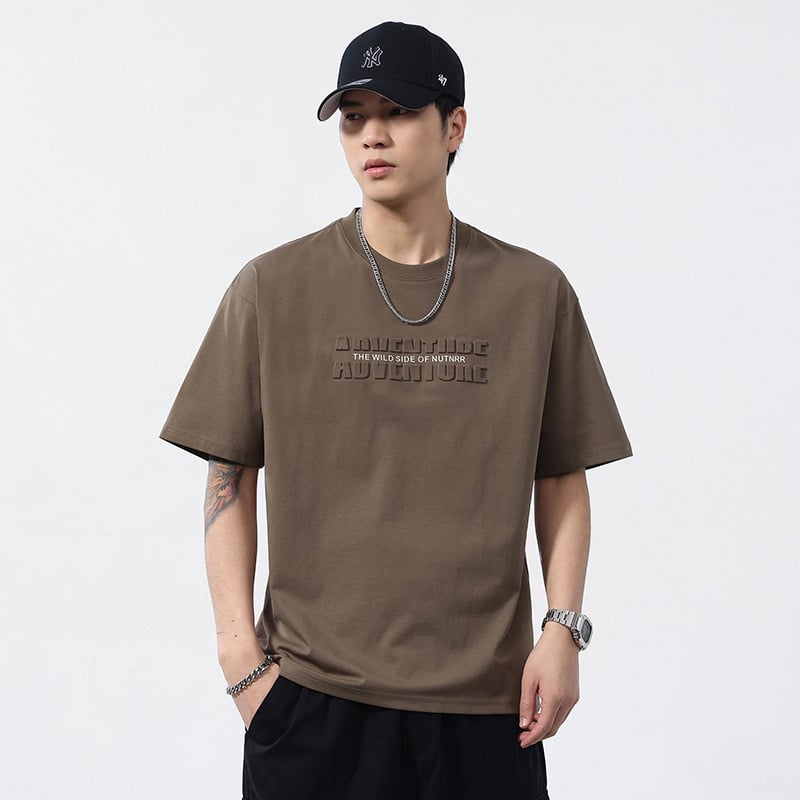 Ανδρικό κοντομάνικο T‑shirt από βαμβάκι υγρής αμμωνίας, καλοκαίρι 2025, ελαφρύ, χαλαρή εφαρμογή, μονόχρωμο, σε μεγάλες διαστάσεις