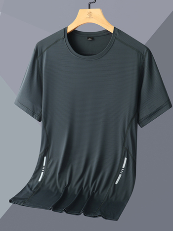 Tricou sport bărbătesc cu mânecă scurtă, din nailon, uscare rapidă, respirabil, pentru alergare și fitness, cu imprimare logo