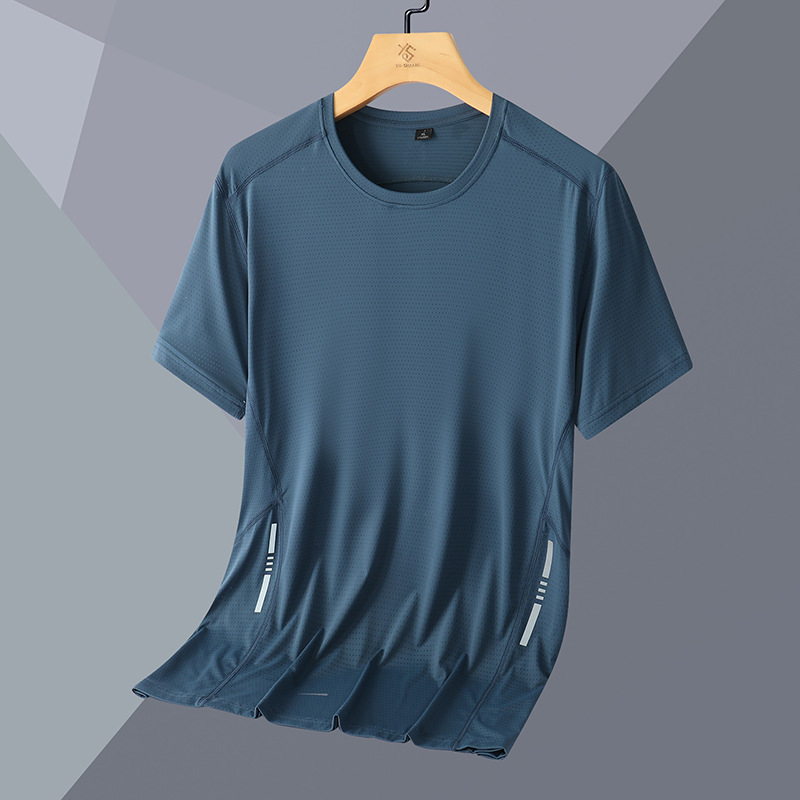 Tricou sport bărbătesc cu mânecă scurtă, din nailon, uscare rapidă, respirabil, pentru alergare și fitness, cu imprimare logo