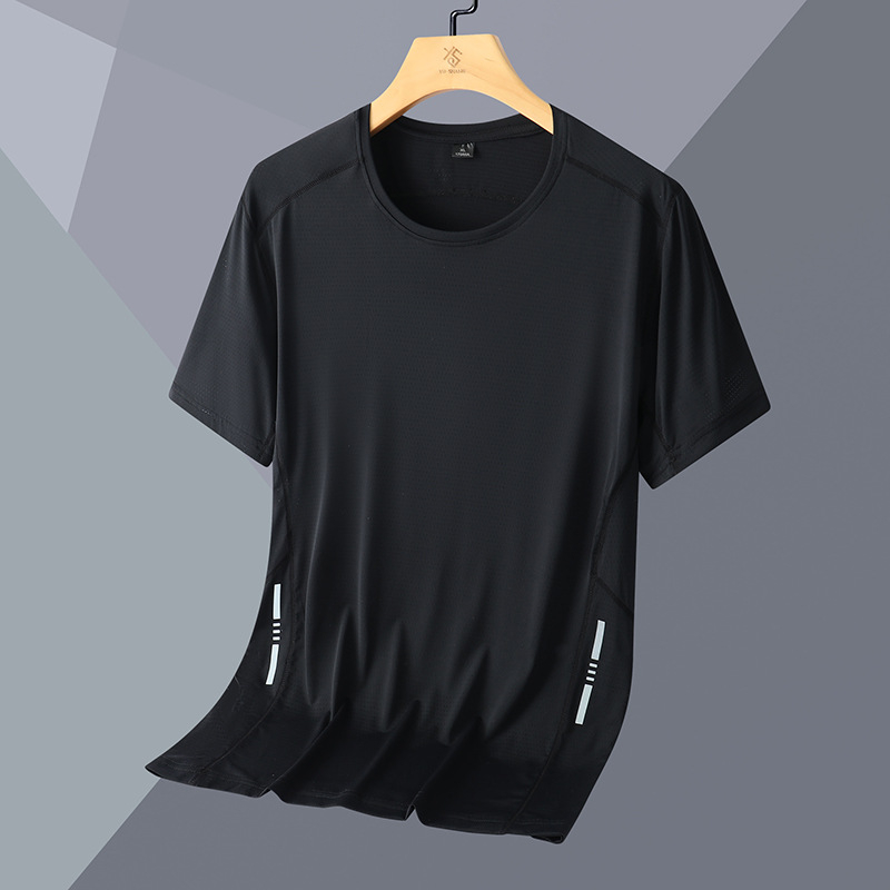 Tricou sport bărbătesc cu mânecă scurtă, din nailon, uscare rapidă, respirabil, pentru alergare și fitness, cu imprimare logo