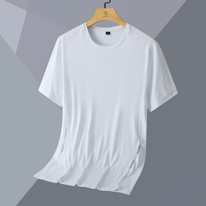 Tricou sport bărbătesc cu mânecă scurtă, din nailon, uscare rapidă, respirabil, pentru alergare și fitness, cu imprimare logo