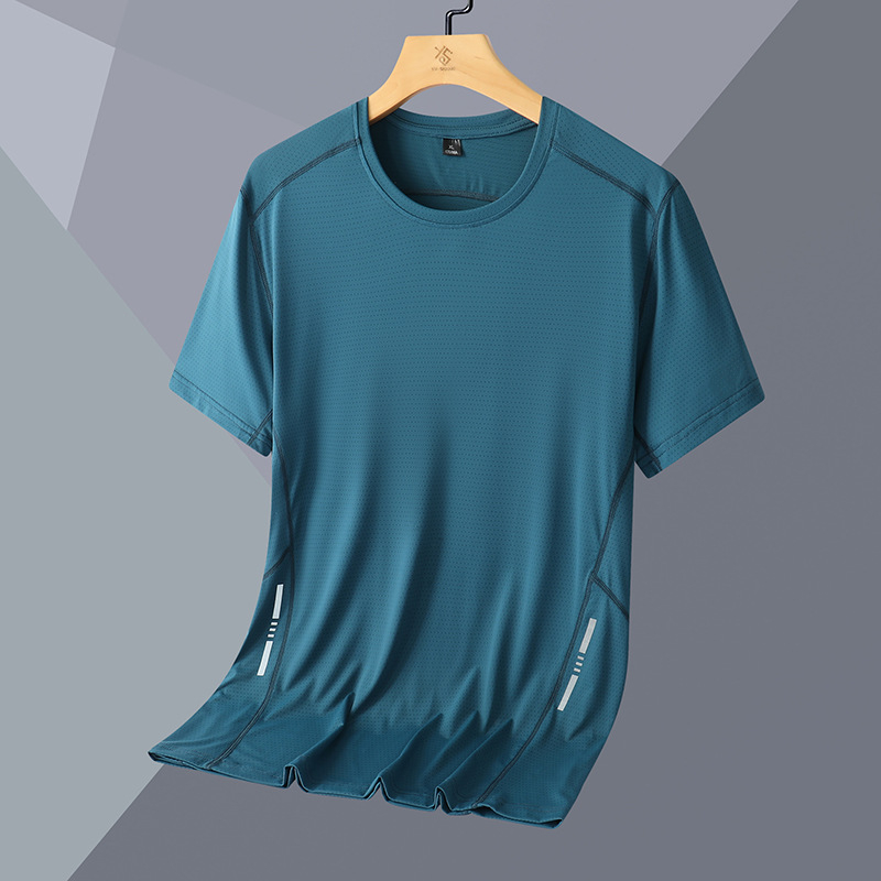 Tricou sport bărbătesc cu mânecă scurtă, din nailon, uscare rapidă, respirabil, pentru alergare și fitness, cu imprimare logo