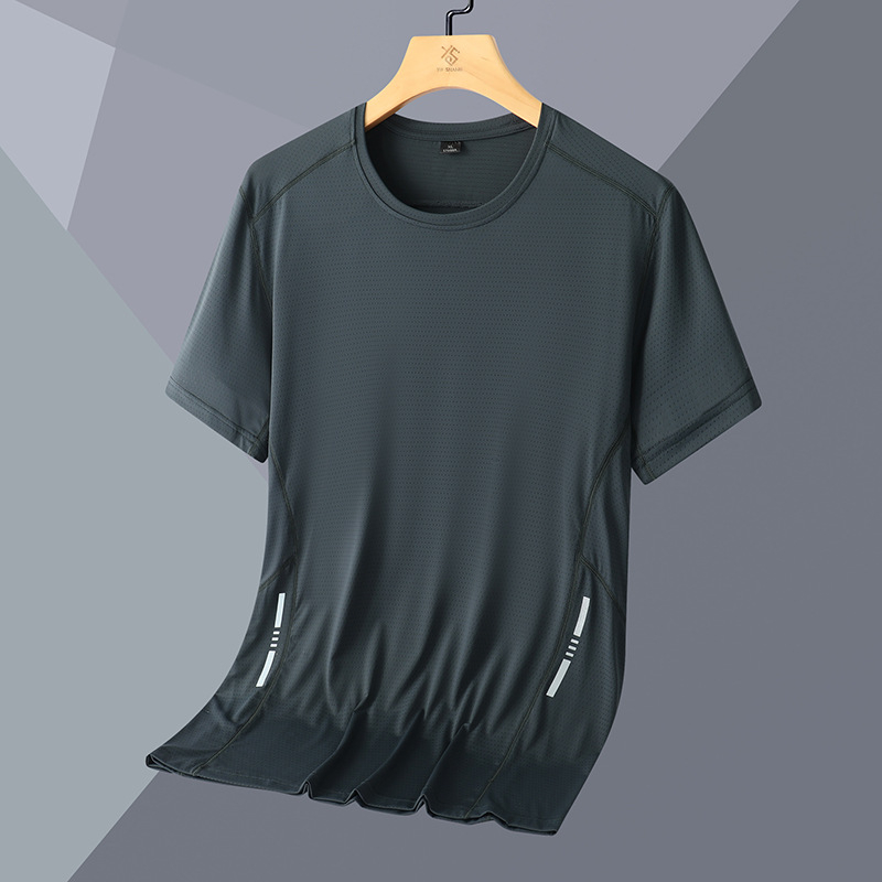 Tricou sport bărbătesc cu mânecă scurtă, din nailon, uscare rapidă, respirabil, pentru alergare și fitness, cu imprimare logo