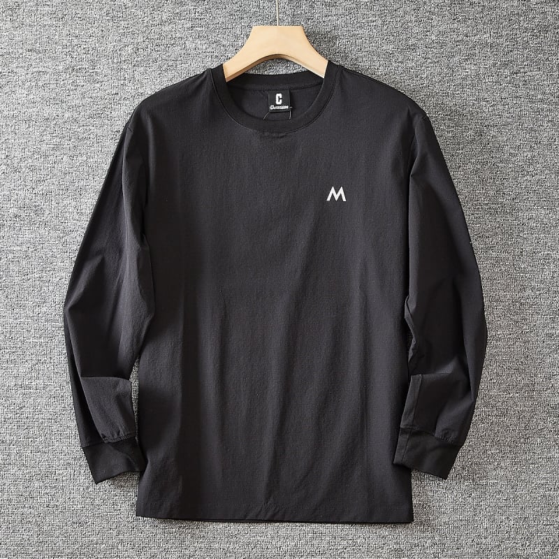 Ανδρική ελαφριά, διαπνέουσα μακρυμάνικη T‑shirt με στρογγυλό λαιμό, κατάλληλη για άνοιξη και φθινόπωρο, casual εξωτερικό ντύσιμο