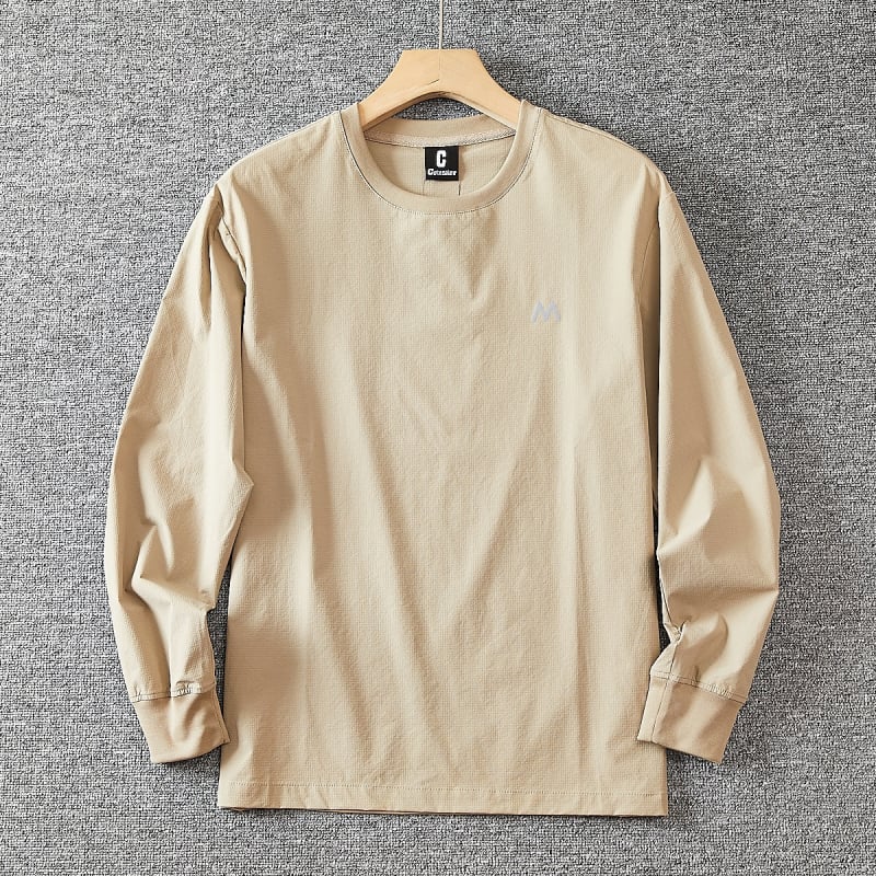 Ανδρική ελαφριά, διαπνέουσα μακρυμάνικη T‑shirt με στρογγυλό λαιμό, κατάλληλη για άνοιξη και φθινόπωρο, casual εξωτερικό ντύσιμο
