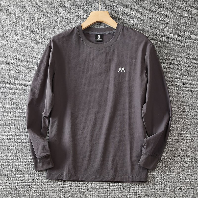Ανδρική ελαφριά, διαπνέουσα μακρυμάνικη T‑shirt με στρογγυλό λαιμό, κατάλληλη για άνοιξη και φθινόπωρο, casual εξωτερικό ντύσιμο