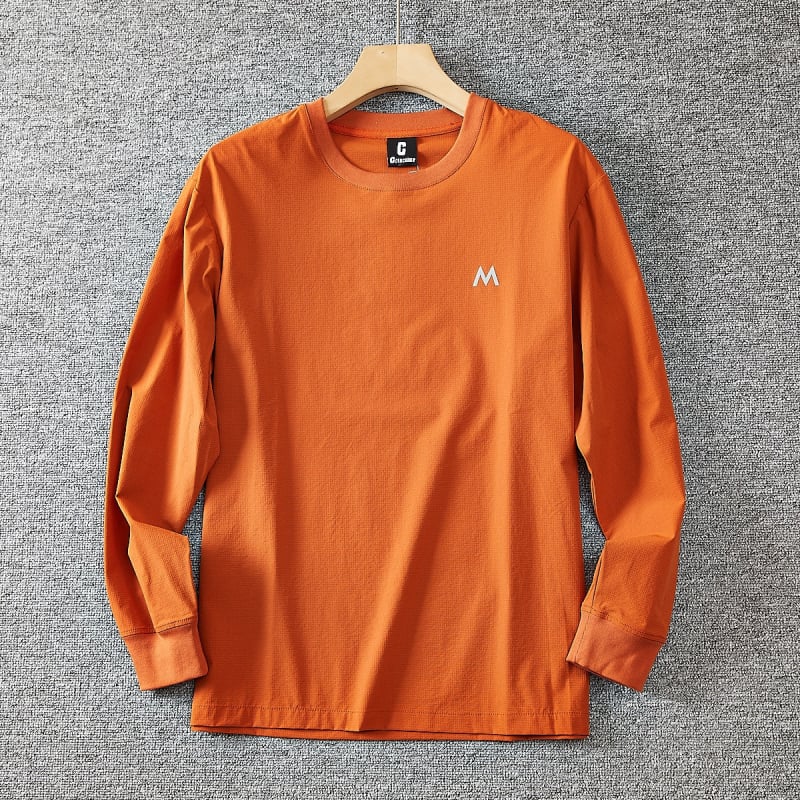 Ανδρική ελαφριά, διαπνέουσα μακρυμάνικη T‑shirt με στρογγυλό λαιμό, κατάλληλη για άνοιξη και φθινόπωρο, casual εξωτερικό ντύσιμο