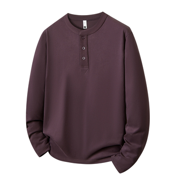 Ανδρικό T-shirt με Henley λαιμό, μακρυμάνικο, φθινοπωρινό 2025, χαλαρή εφαρμογή, 100% βαμβάκι, ρετρό στυλ